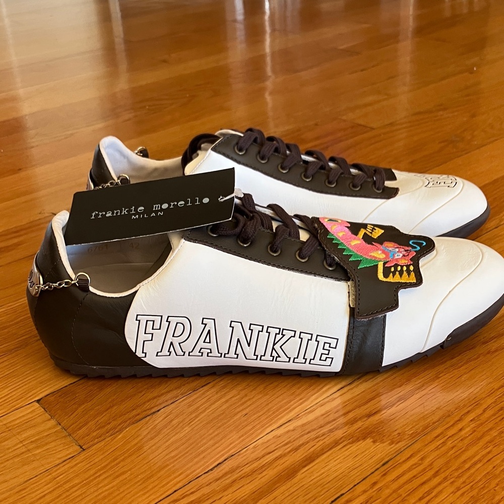 Frankie Morello White and Brown Graphic Sneakers